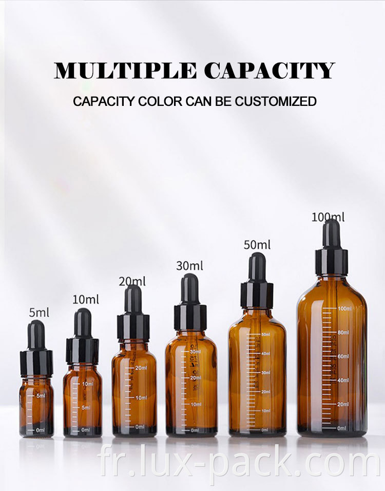 5 ml 30 ml 50 ml Amber Verre ronde Cosmétique Capure de bouteille d'huile de soins de la peau essentiel avec compte-gouttes